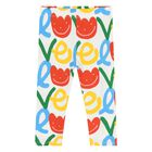 Younger Girls White Flower Leggings, 1, hi-res