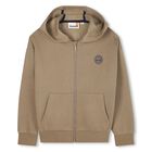 Boys Beige Logo Hooded Zip Up Top , 1, hi-res