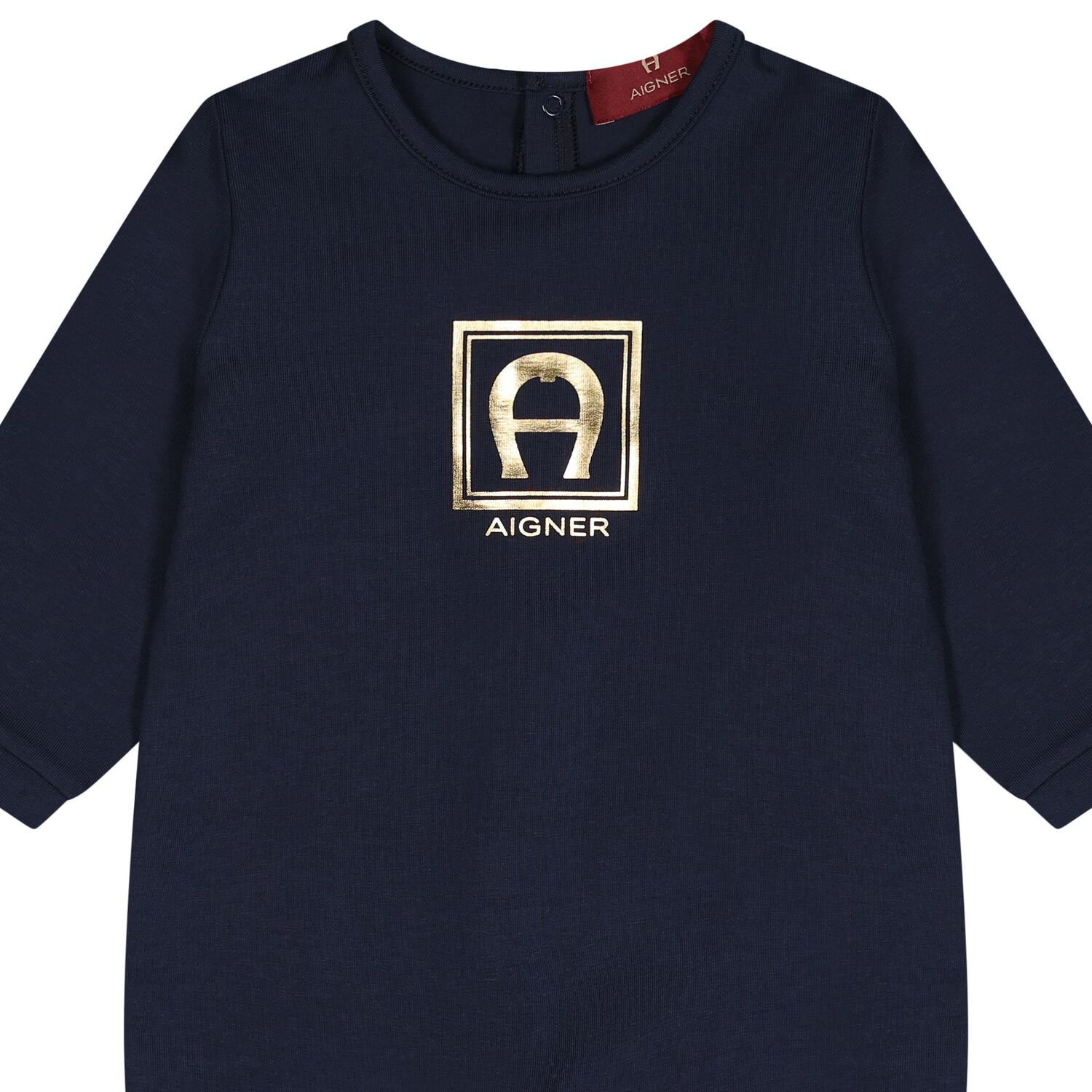 Baby Boys Navy Blue & Gold Logo Babygrow, 2, hi-res