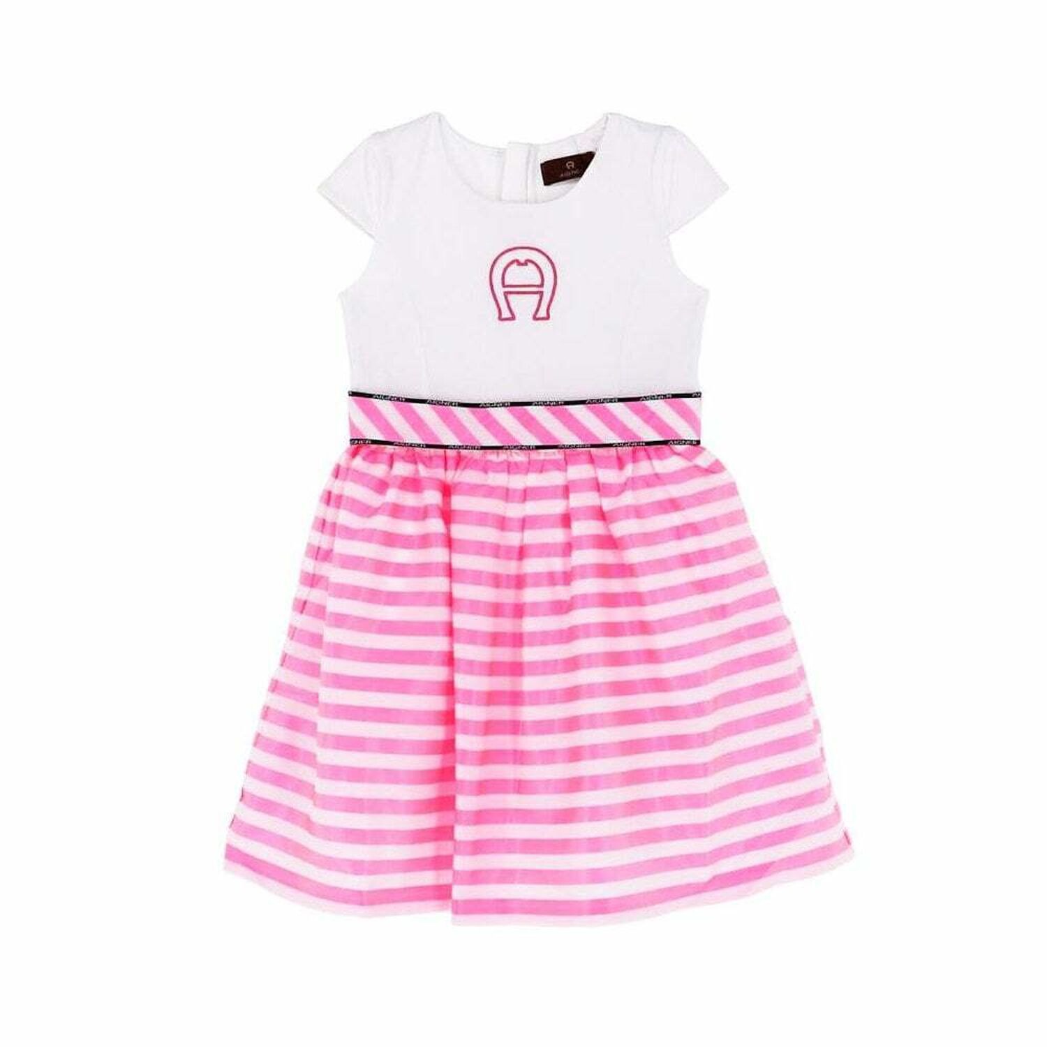 Girls Pink & White Striped Dress, 1, hi-res
