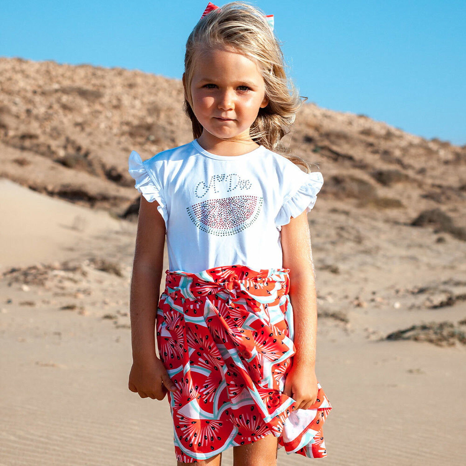 Girls White & Red Watermelon Dress, 1, hi-res