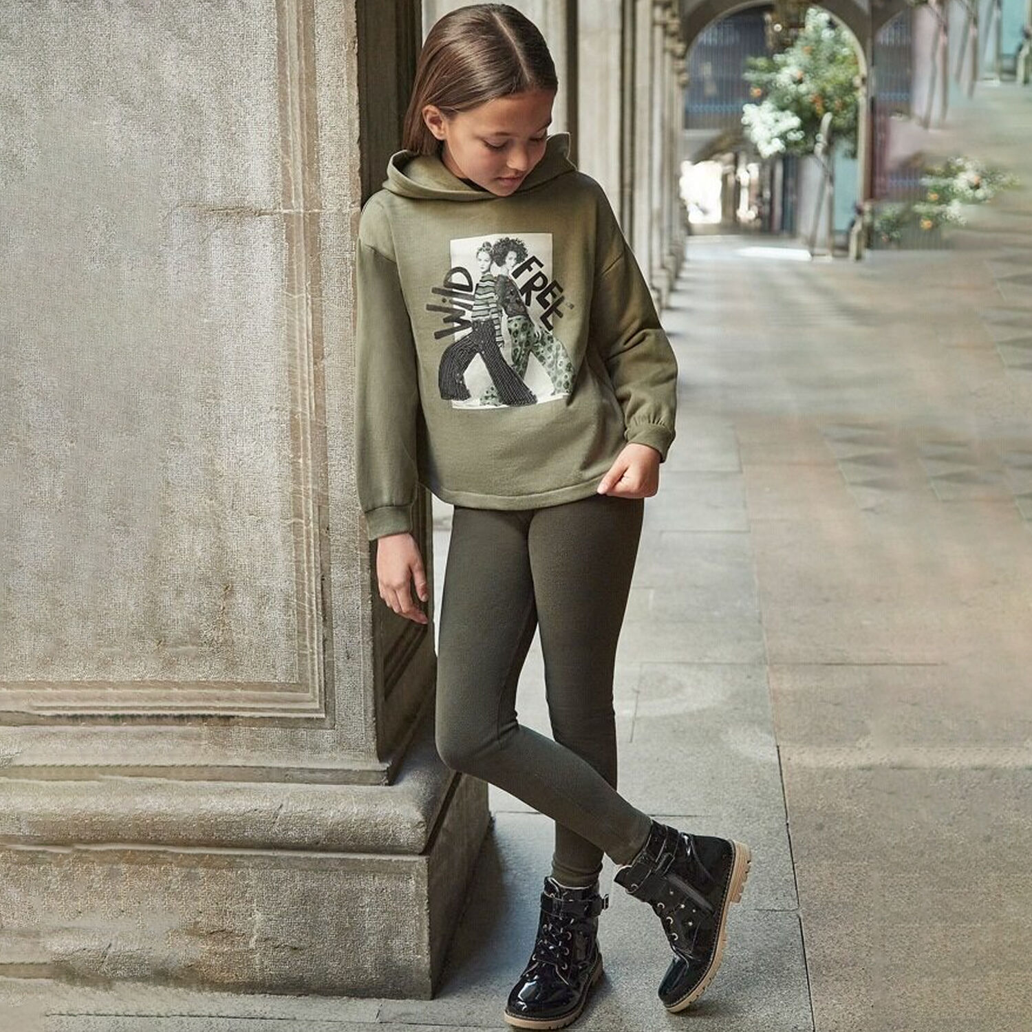 طقم ليغينز بنات باللون الاخضر, 1, hi-res