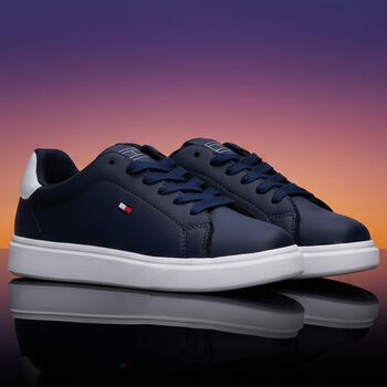 Boys Navy Blue & White Logo Trainers 