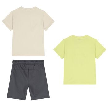 Boys Green, Beige & Grey Shorts Set