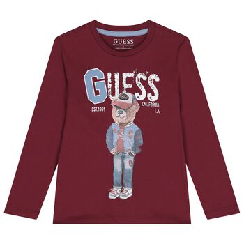 Boys Red Teddy Bear Long Sleeve Top