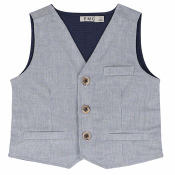 Boys White & Navy Striped Waistcoat