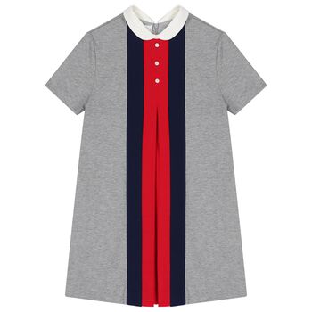 Girls Grey Web Stripe Dress