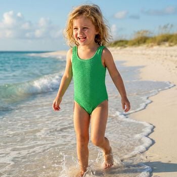 Girls Green Crinkle Swimsuit 