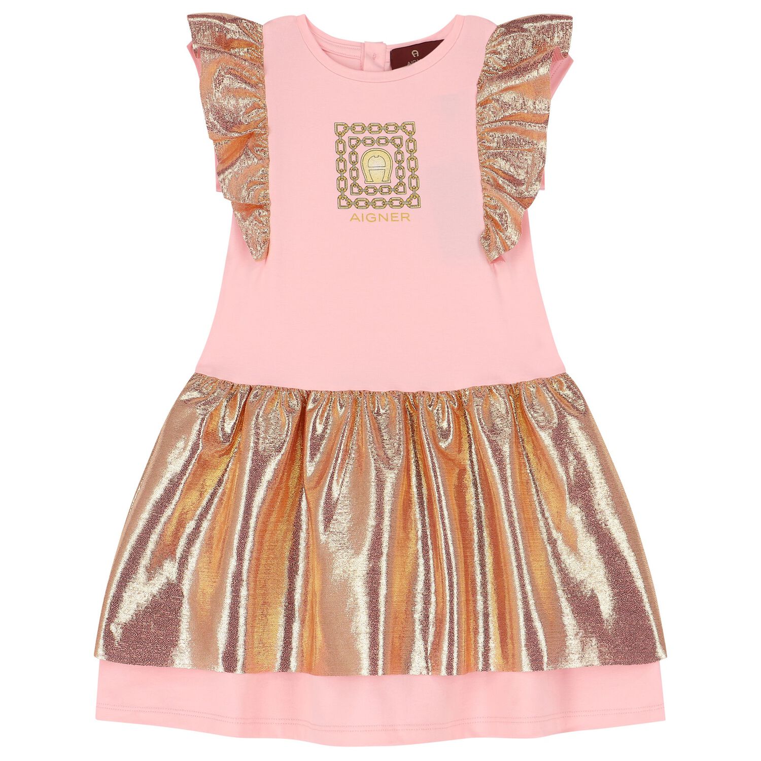 Girls Pink & Gold Logo Dress, 2, hi-res