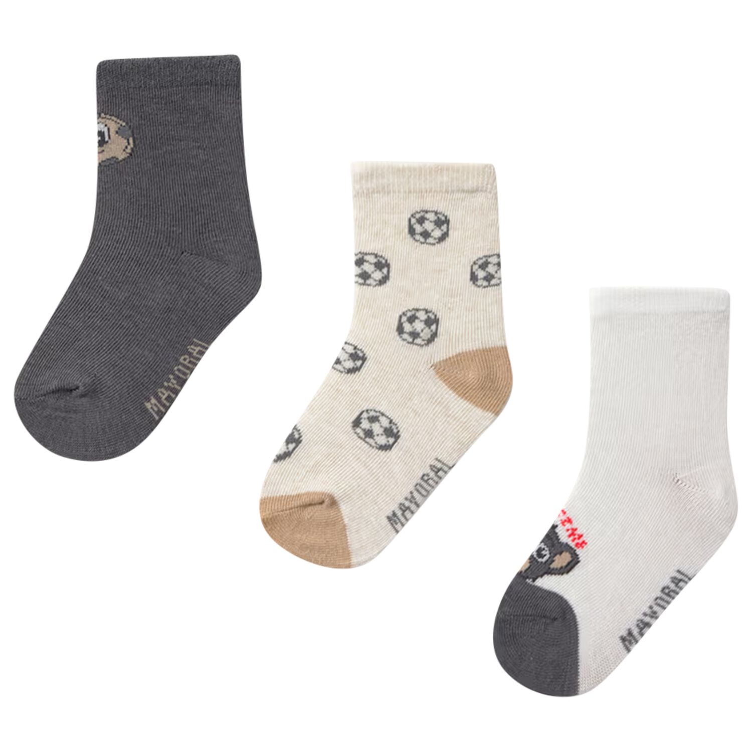 Younger Boys Grey & Beige Socks ( 3-Pack ) , 2, hi-res