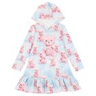 Girls Blue & Pink Teddy Bear Hooded Dress, 1, hi-res
