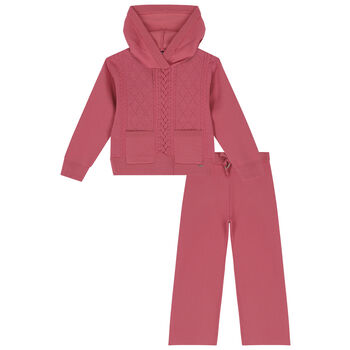 Girls Pink Knitted Trousers Set