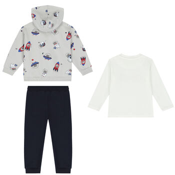 Younger Boys White, Grey & Navy Blue 3 Piece Tracksuit