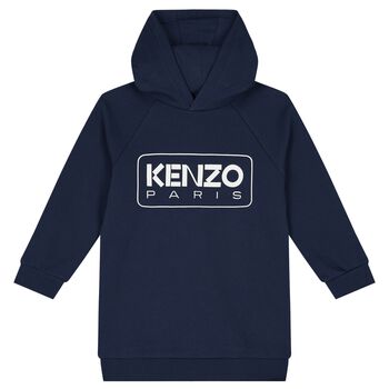 Girls Navy Blue Logo Hooded Dress
