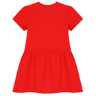 Girls Red Teddy Bear Logo Dress, 2, hi-res