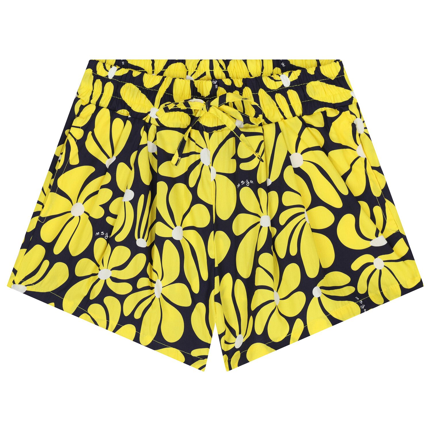 Girls Yellow & Navy Blue Floral Shorts, 2, hi-res