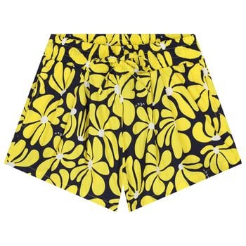 Girls Yellow & Navy Blue Floral Shorts