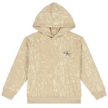 Boys Beige Logo Hooded Top