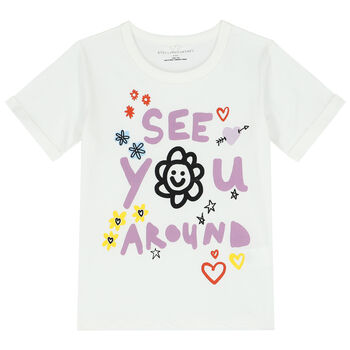 Girls White Slogan T-Shirt