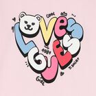 توب بنات بأكمام بالشعار باللون الوردي , 2, hi-res