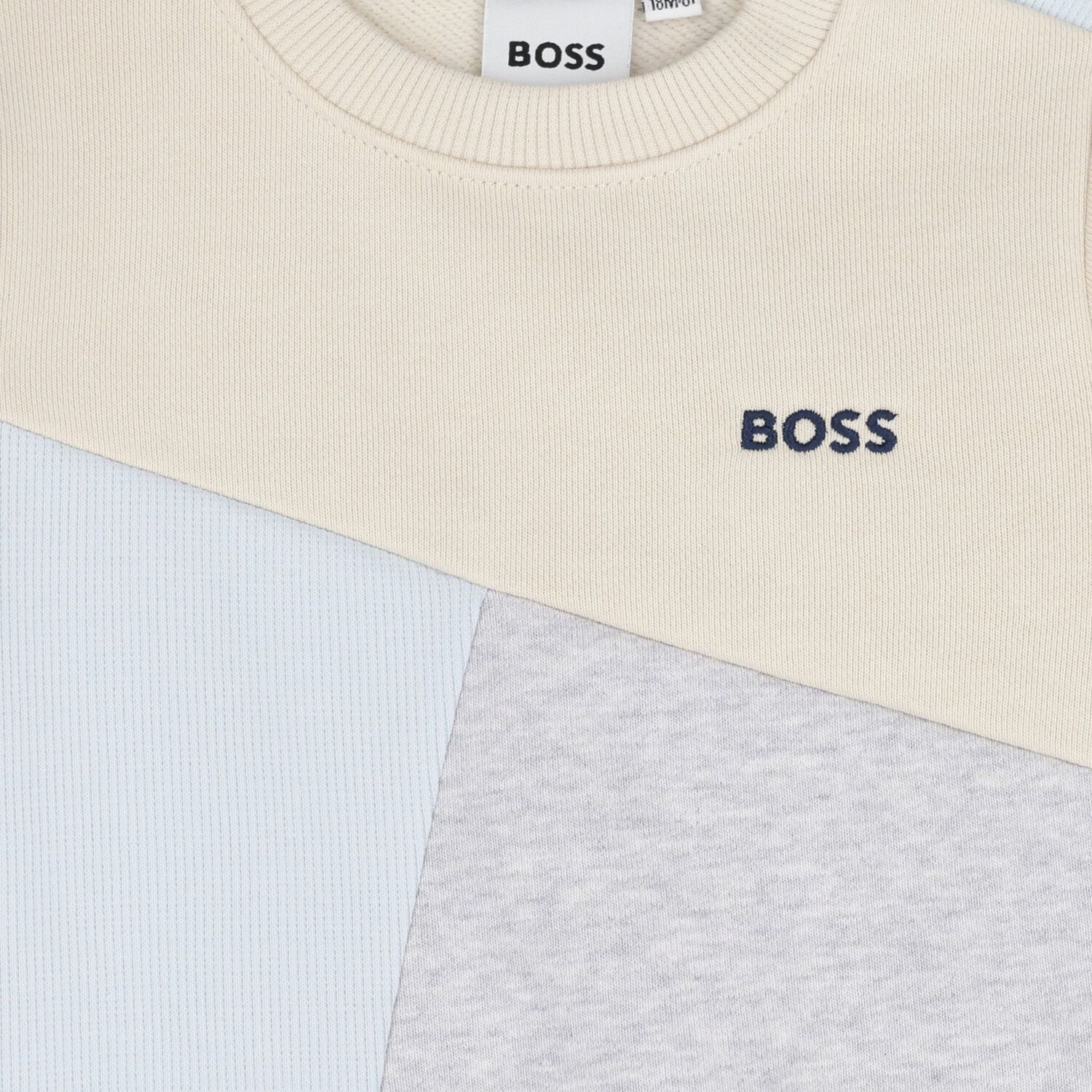 Younger Boys Beige, Grey & Blue Logo Sweatshirt, 1, hi-res