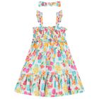 Girls White, Blue & Pink Floral Dress Set, 3, hi-res