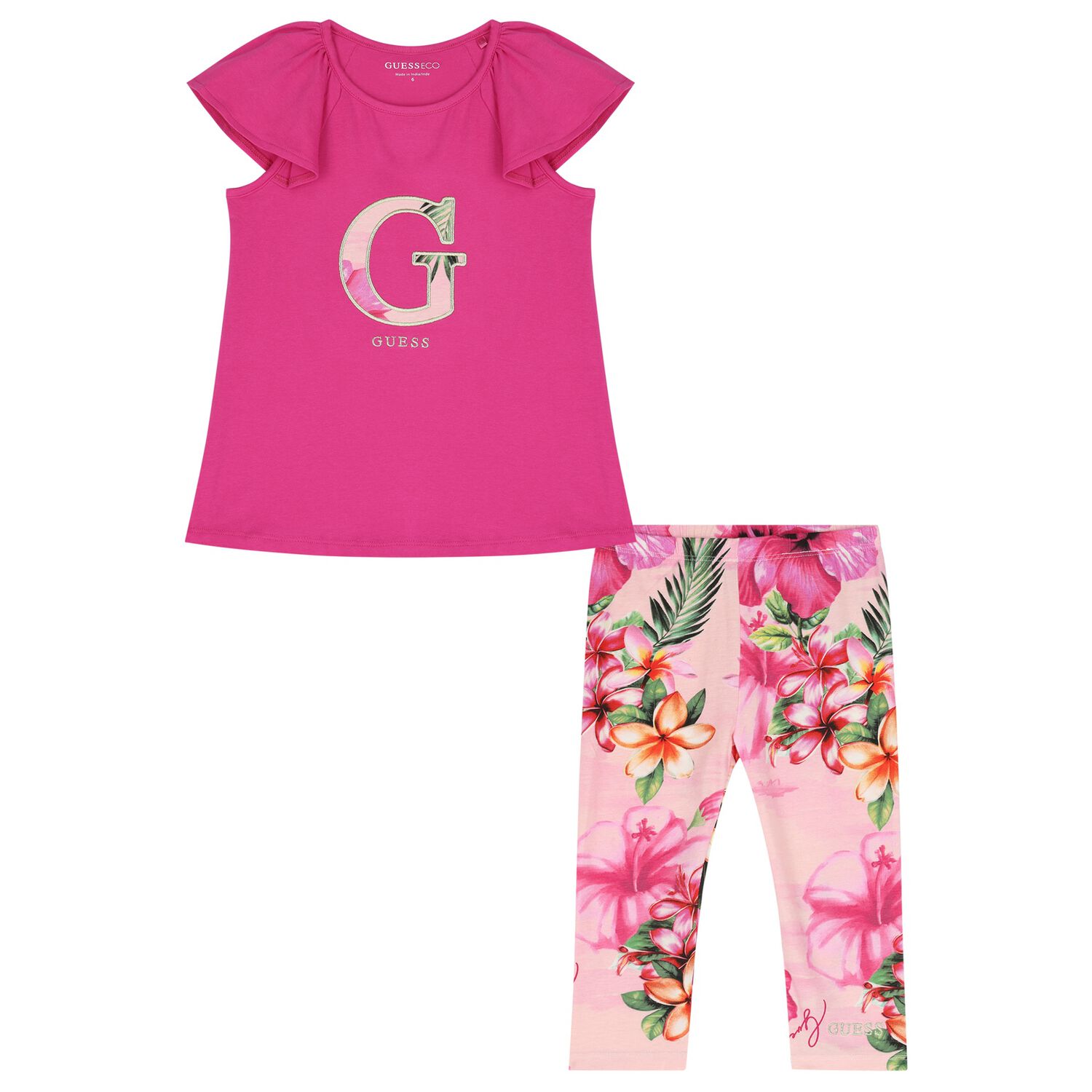 Girls Pink Floral Logo Leggings Set, 1, hi-res