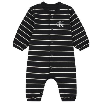 Baby Boys Black Logo Striped Romper