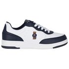 Boys White & Navy Blue Logo Trainers, 1, hi-res