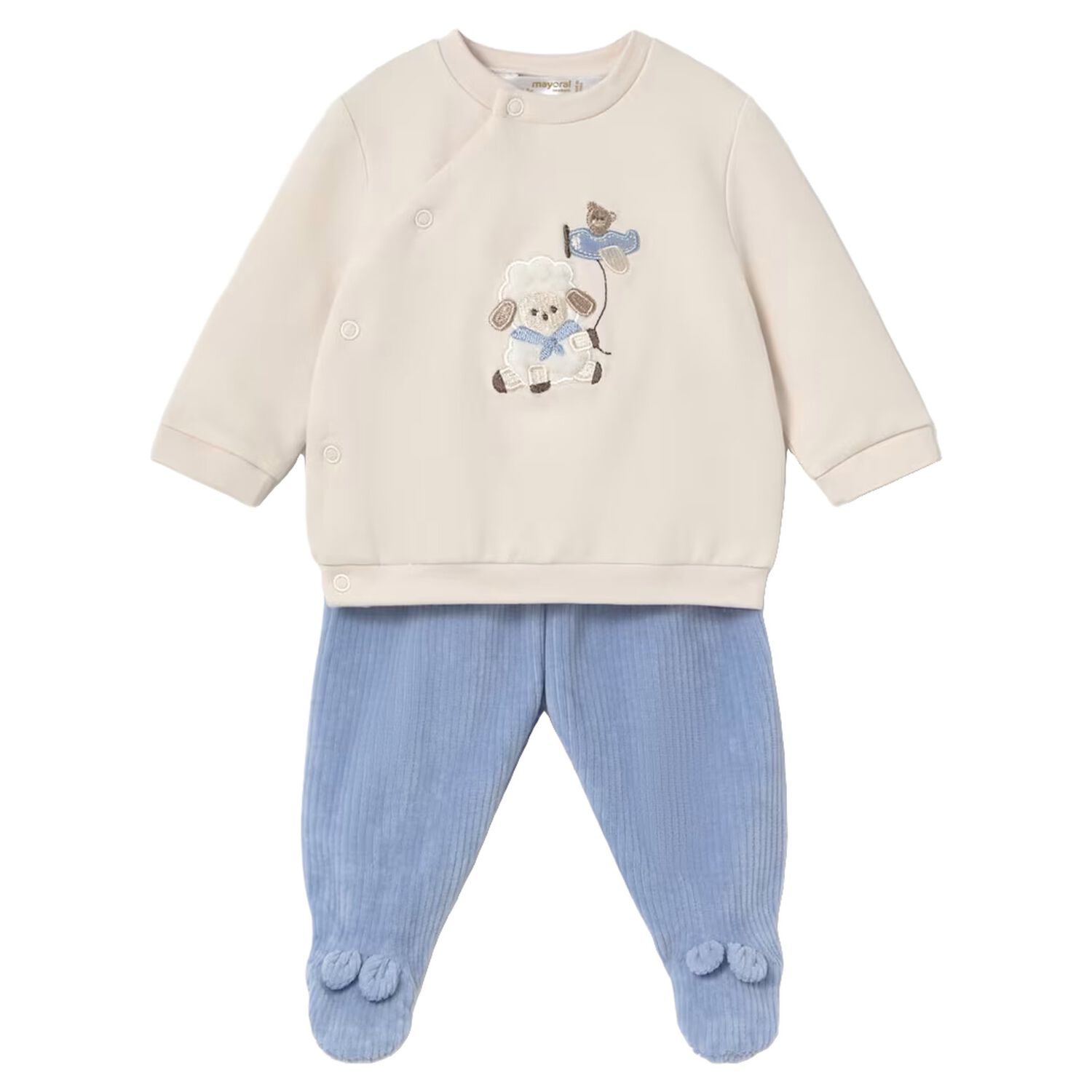 Baby Boys Beige & Blue 2 Piece Babygrow, 1, hi-res
