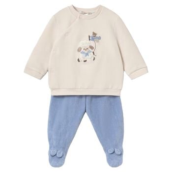 Baby Boys Beige & Blue 2 Piece Babygrow
