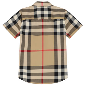 Boys Beige Checkered Shirt