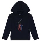 Boys Navy Blue Logo Hooded Top, 1, hi-res