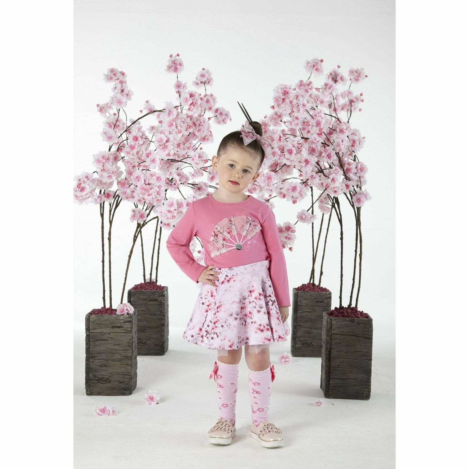 توب باكمام باللون الوردى للبنات, 1, hi-res