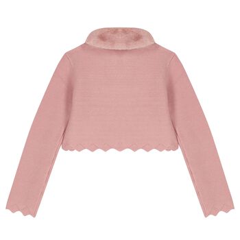 Girls Pink Faux Fur Collar Cardigan, 1 Girls Pink Faux Fur Collar Cardigan