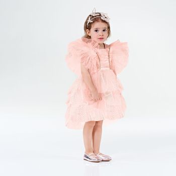 Younger Girls Pink Tiered Tulle Dress