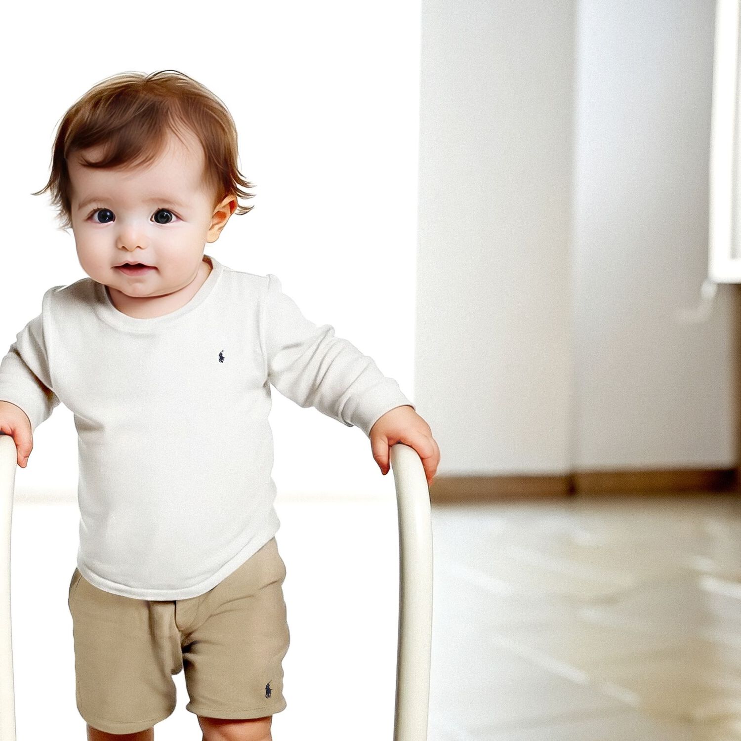 Baby Boys Beige Logo Shorts, 1, hi-res