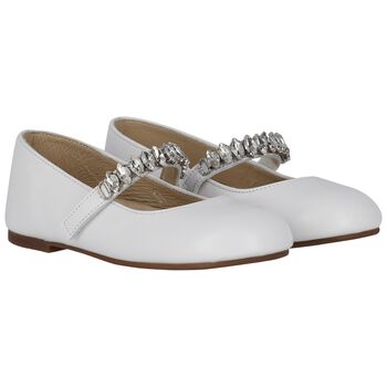 Girls White Embellished Ballerina Shoes