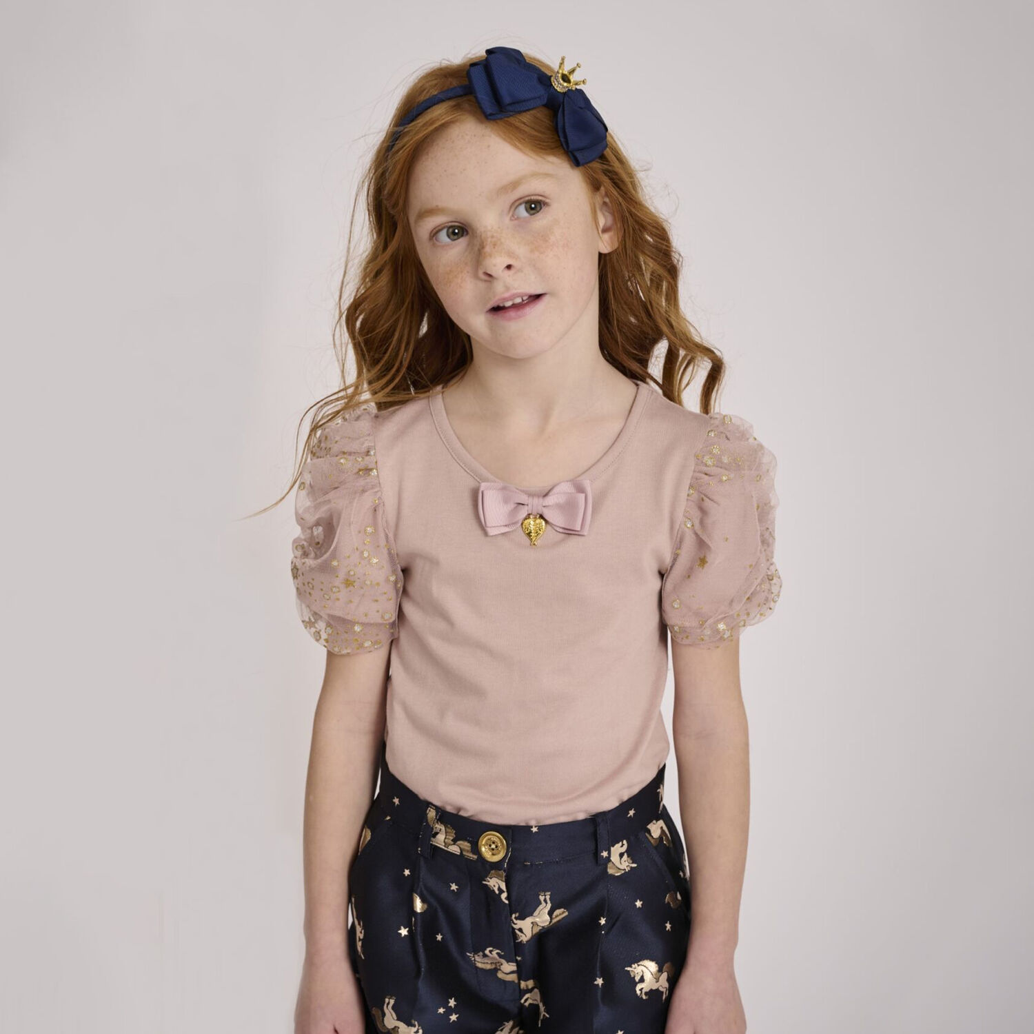 Girls Pink Tulle Sleeve T-Shirt, 1, hi-res image number null