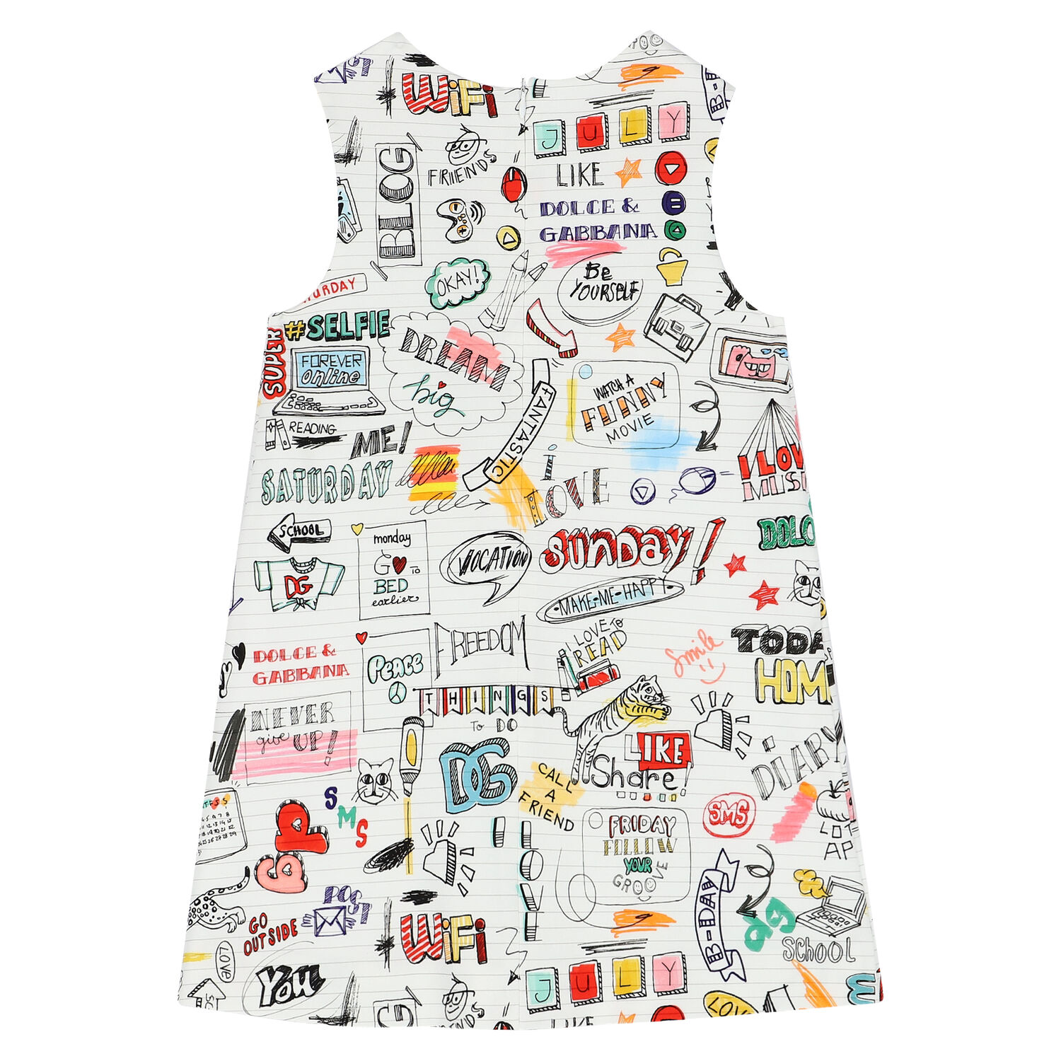 Girls White Smemo Sleeveless Dress, 1, hi-res