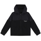 Boys Black Aston Martin Logo Hooded Zip Up Top, 1, hi-res