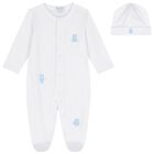 Baby Boys White & Blue Teddy Bear Time Babygrow Set, 1, hi-res