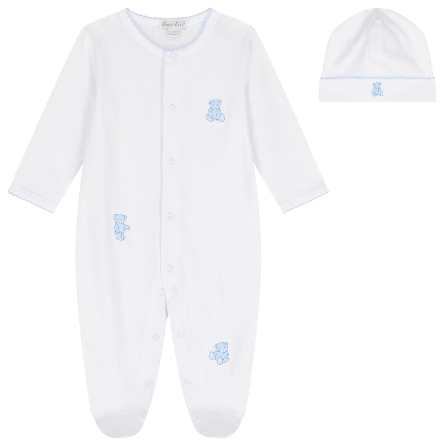Baby Boys White & Blue Teddy Bear Time Babygrow Set, 1, hi-res