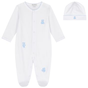 Kissy Kissy Baby Boys White & Blue Teddy Bear Time Babygrow Set, 1 Baby Boys White & Blue Teddy Bear Time Babygrow Set
