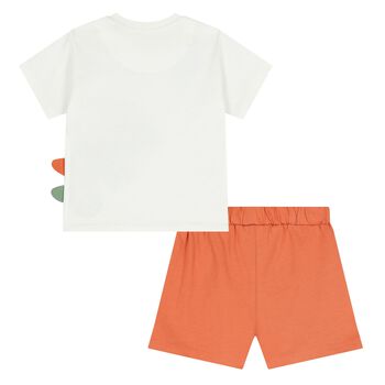 Younger Boys White & Orange Shorts Set