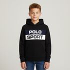 Boys Black Logo Hooded Top, 1, hi-res