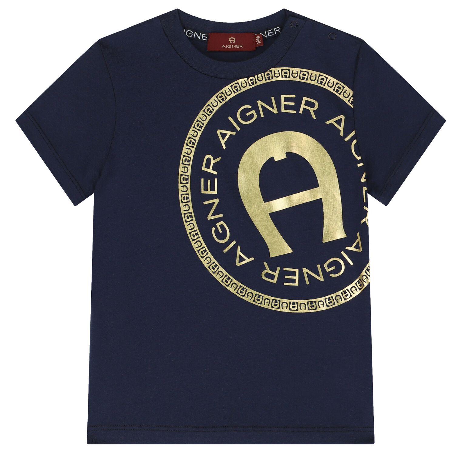 Younger Boys Navy & Gold Logo T-Shirt, 2, hi-res