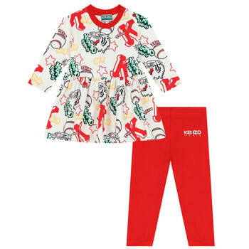 Younger Girls Ivory & Red Logo Dress Set