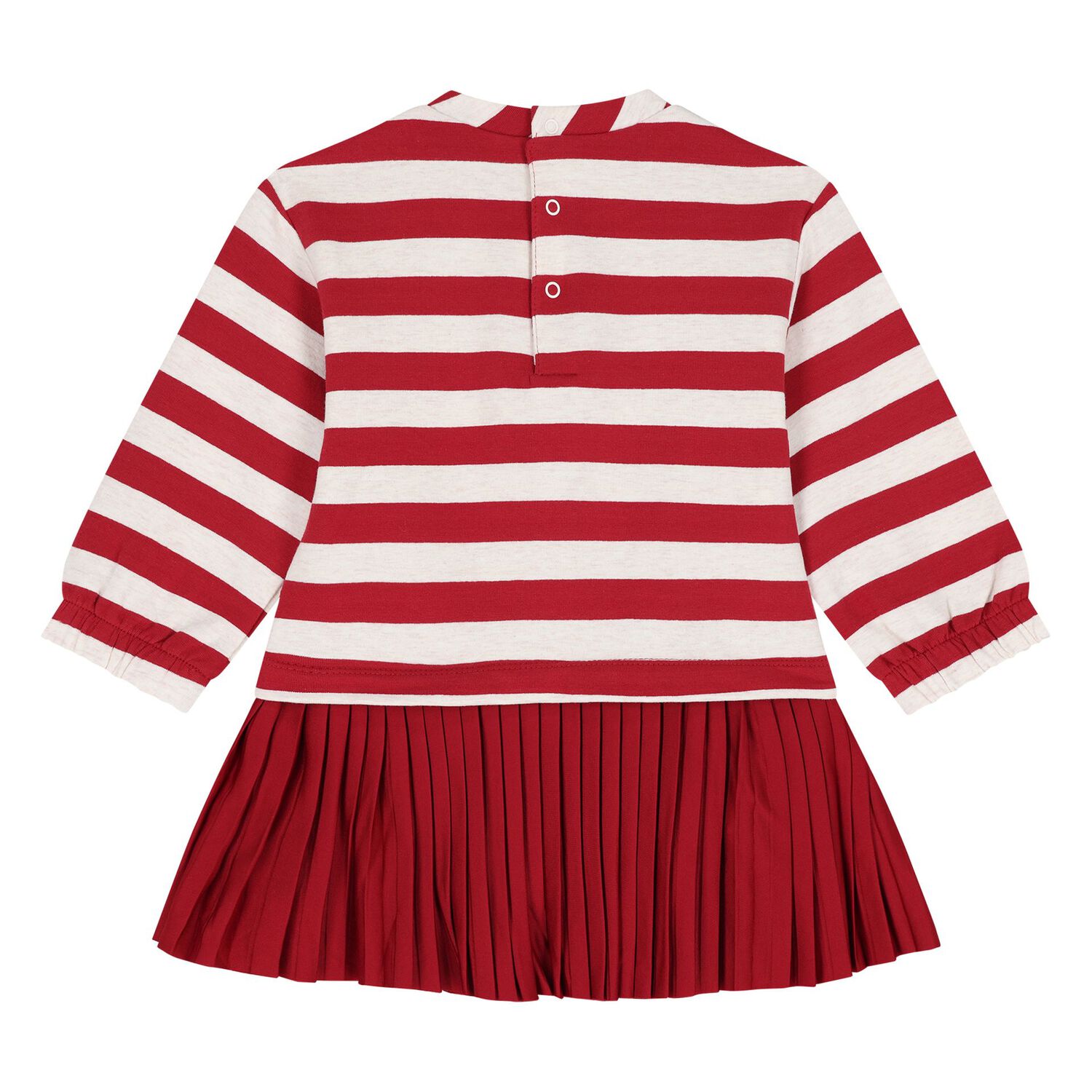 Younger Girls Red & Ivory Striped Dress, 1, hi-res