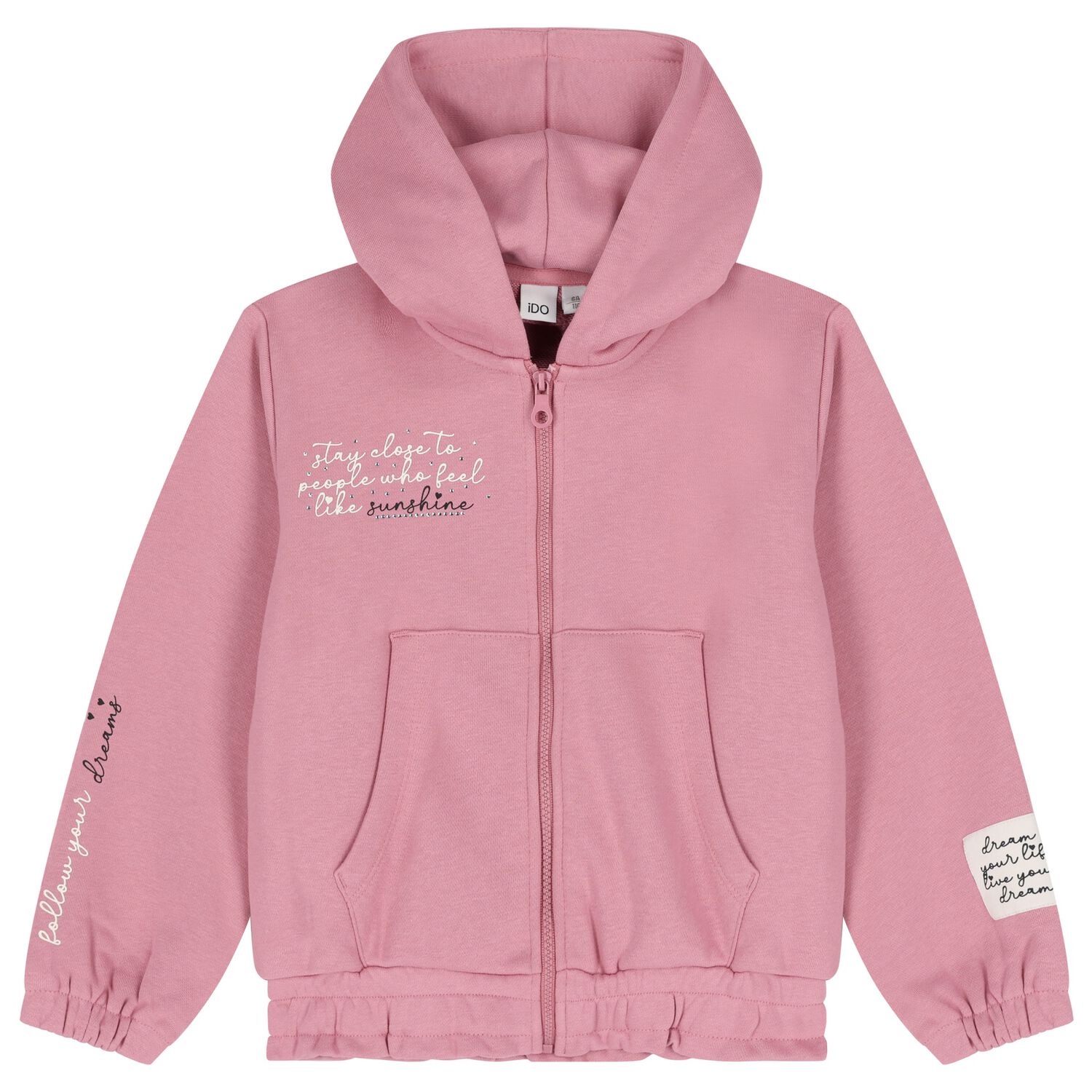 Girls Pink Hooded Zip Up Top, 1, hi-res